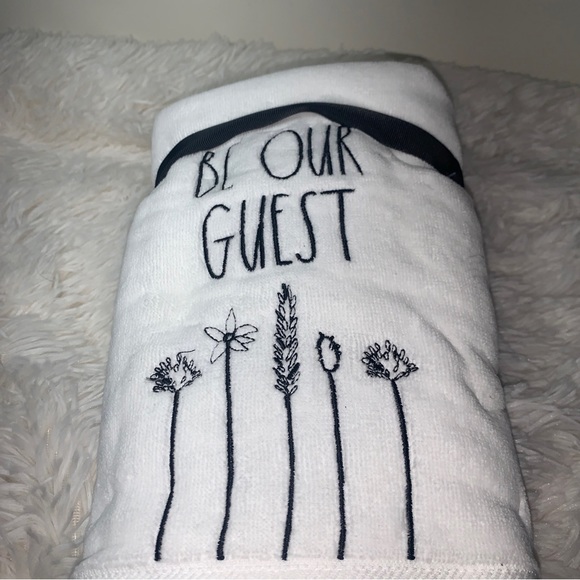 Rae Dunn by Magenta White Be Our Guest Flower Towels Set of 2 - 16" x 30" - Picture 2 of 3
